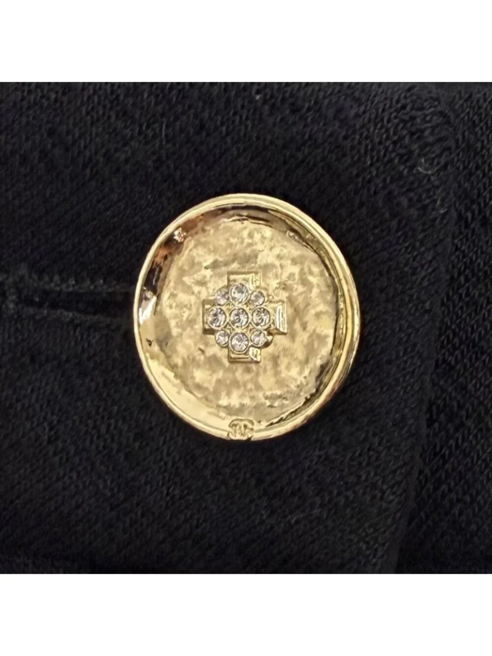 Chanel CC Logo Rhinestone Button Wool Pants Black 36